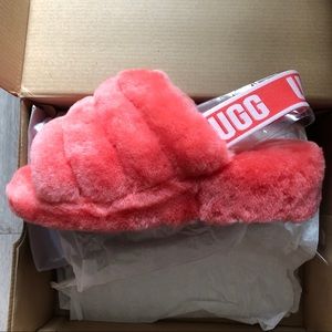 Ugg Neon Coral Fluff Yeah Slides Size 6